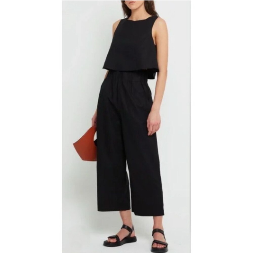 Kourt Willow Cropped Wide Leg Linen Blend Pant In Black Size Medium